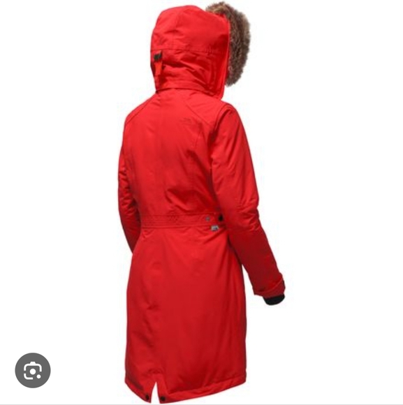 The North Face Red Arctic Parka Coat Womens Small Down Fill Fur Hood Long Puffer - Picture 2 of 16